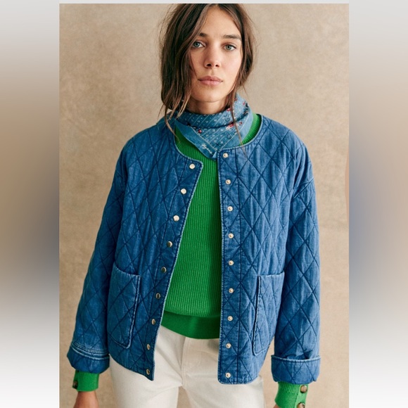 Sezane Jackets & Blazers - NWT Sézane Dakota Quilted Jacket in Denim Blue Sz 4